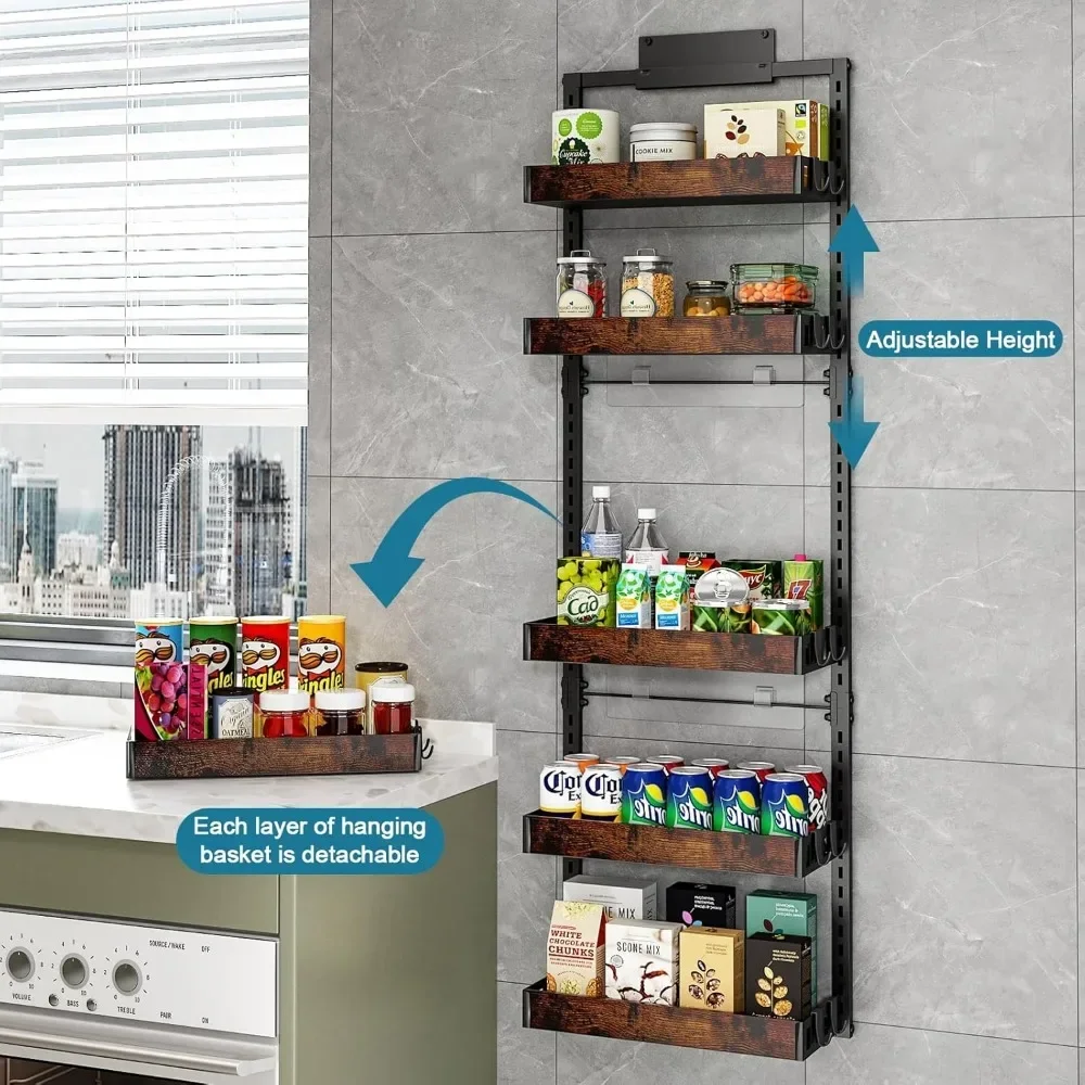 %a Over the Door Pantry Organizer, 6-Tier Adjustable Wooden Basket Kitchen Pantry Door Organization and Storage
