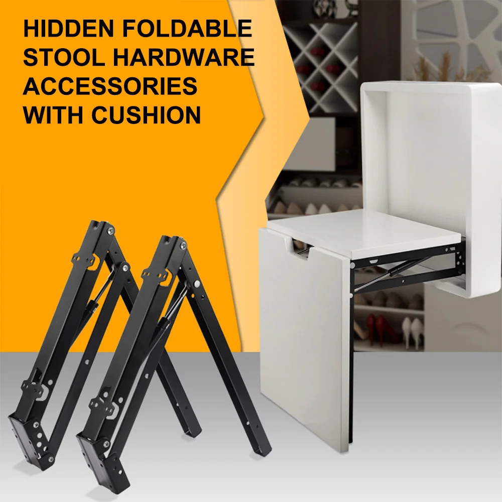 Folding Seat Stool Bracket Hydraulic Buffer Wall-mounted Foldable Shoe Cabinet Shelves with Cushion Cold Rolled Steel Hardware