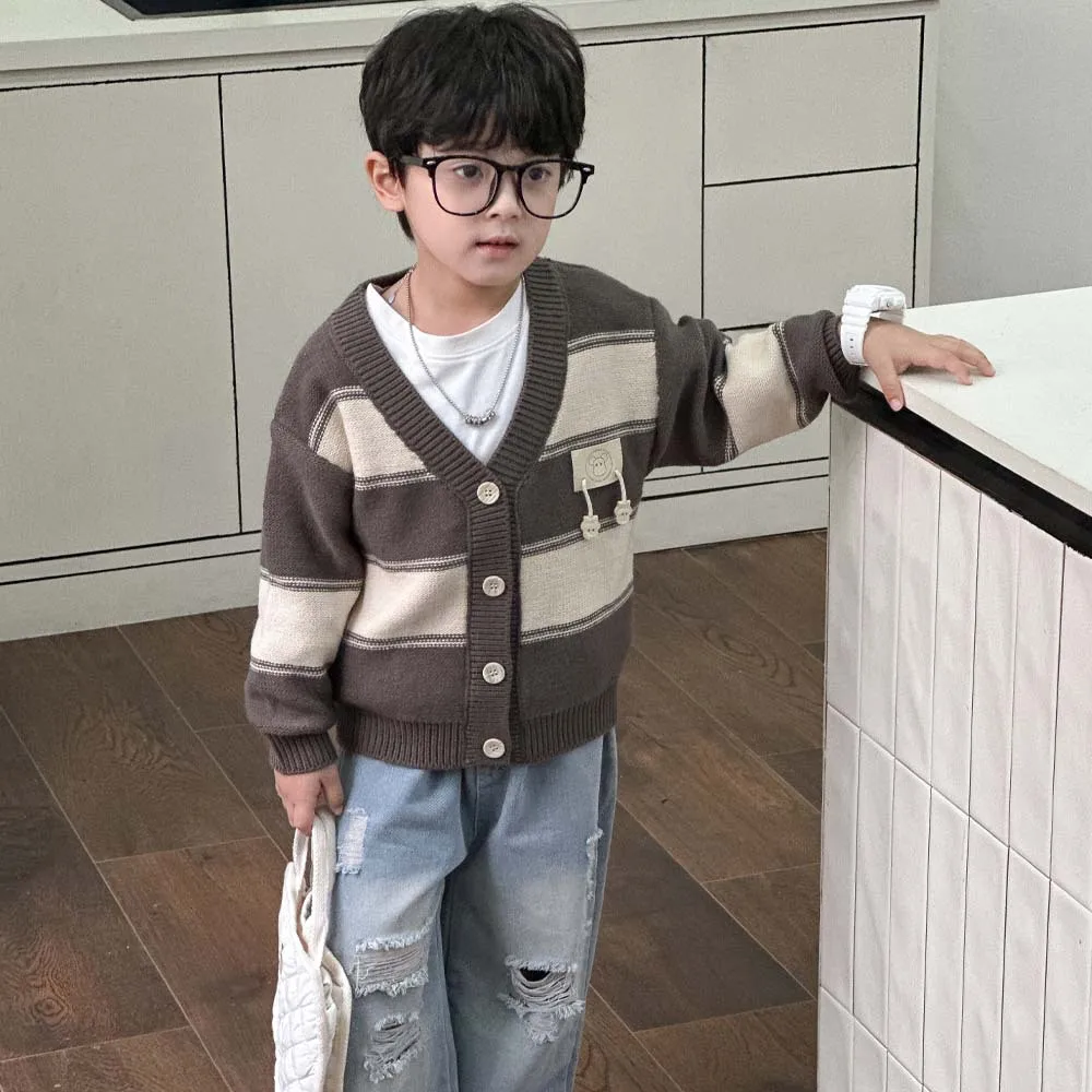 

UNITIM 2025 Autumn Children Boys Sweaters Cotton Knitted Striped V-neck Versatile Toddler Boys Coat Kids Boys Knitwears