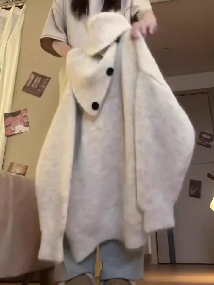 한국 고급 레이지 스타일 여성용 하이 칼라 스웨터 2025 가을 겨울 탈부착 가능한 스카프 니트웨어 탑 세트