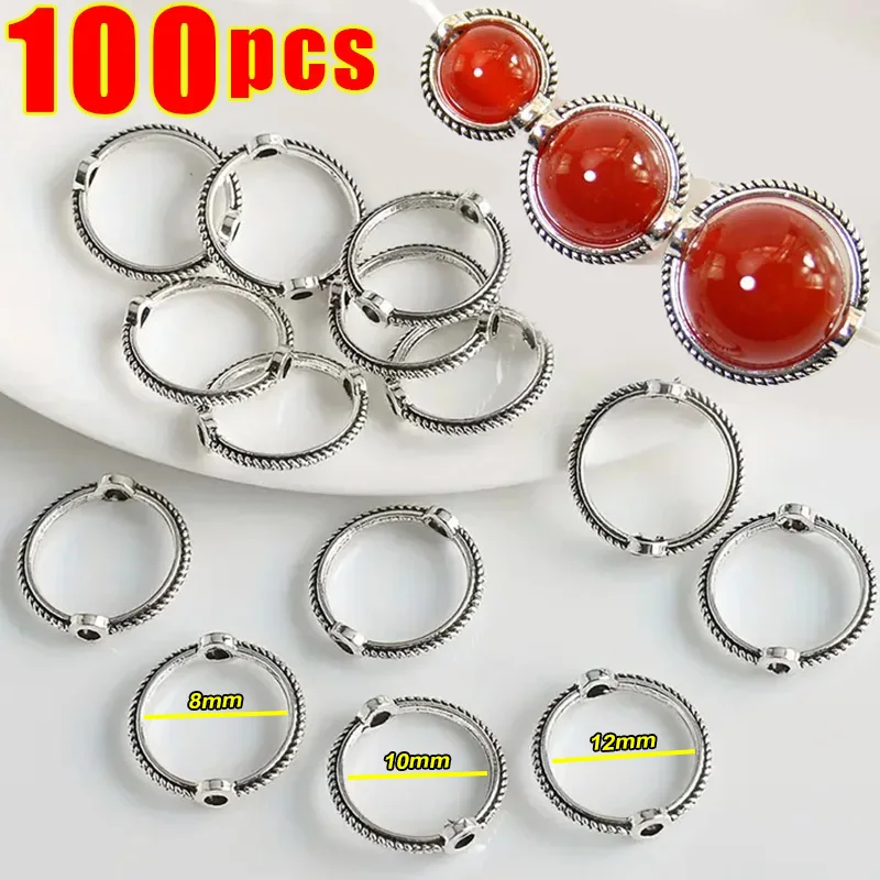 50/100pcs Vintage Round Frame Wrapped Bead Connect Rings Spacers Sliver Through Hole Beading Cap DIY Bracelet for Jewelry Making