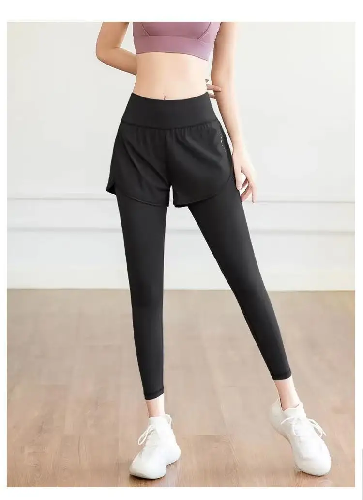 Damen-Herbst-Zwei-in-Eins-Leggings – Lauf-Yogahose mit hoher Taille und schlankmachendem Rocksaum, 4-Wege-Stretch von Studio to Street – Detail 8