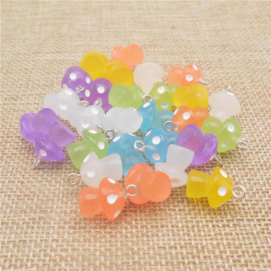 20PCS Resin Translucent Mushroom Charms Luminous Pendant Random Color Necklace Bracelet Handmade Jewelry Findings Accessory