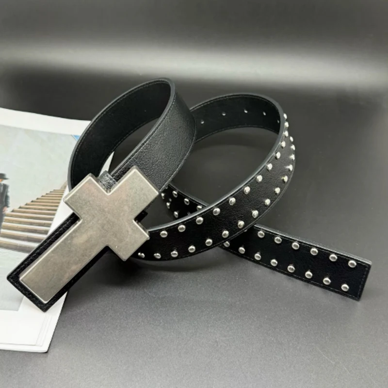 Harajuku Punk Studded Cross Belt Y2K Hip Hop Street Style Waist Belt Burst Pattern Rock Waistband for Party Music Festival Belt view 6