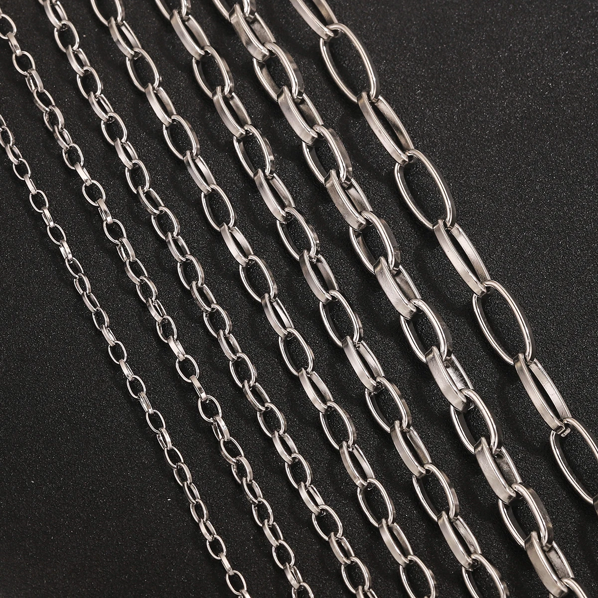 1M 3-9MM Wide Stainless Steel Clasp Chain for DIY Steel Color Necklace Bracelet Jewelry Making Accessories Connector Wholesale image 3