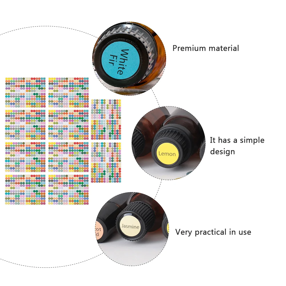 Autocollants adhésifs colorés pour bouteilles d'huiles essentielles, étiquette ronde aromatique, mise en conserve pour bocal, 10 pièces