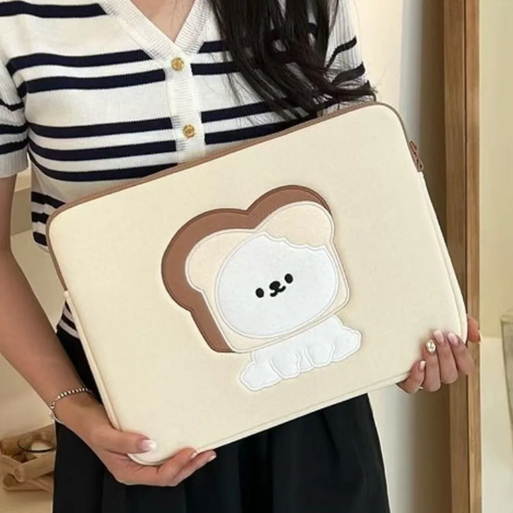 Portable Bread Dog Cartoon Laptop Bag Shockproof Kawaii Tablet Sleeve Bag Sweet Cute Girl Computer Bag Girls/Lady/Women