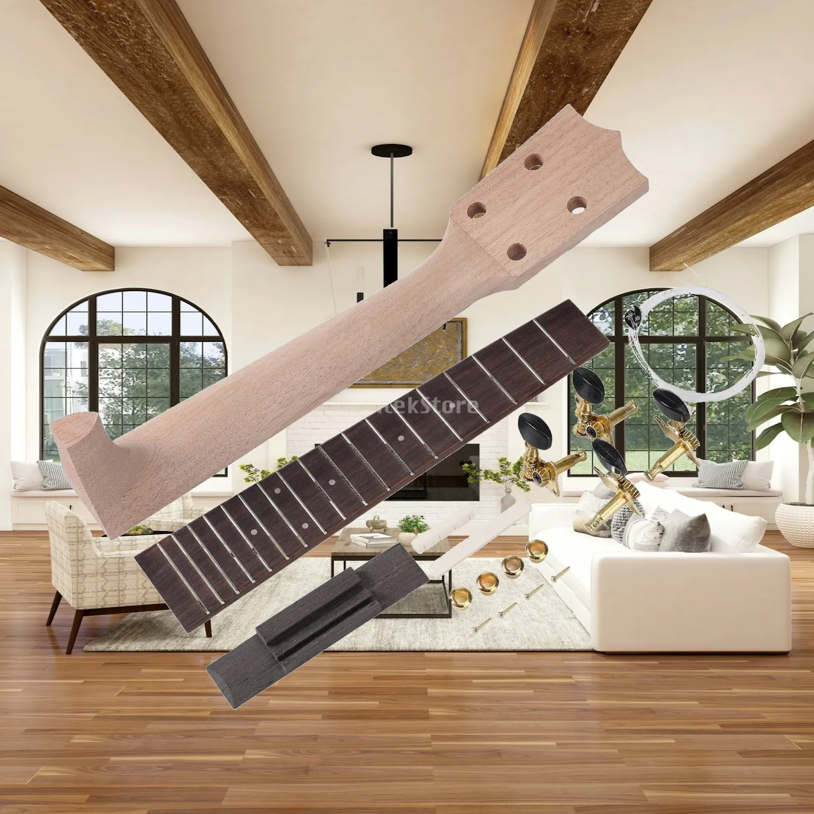 DIY Ukulele Kit Wooden Neck And Fretboard Assembly Fun Creative Ukulele Construction Family Friends Boys Girls