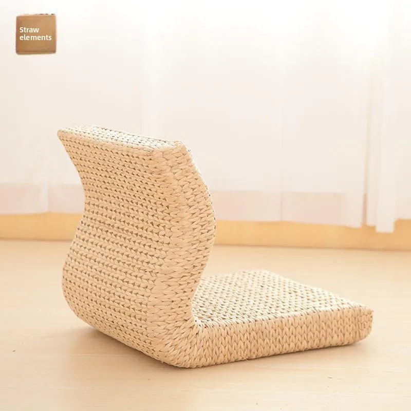 

Handmade Straw&Rattan Japanese Floor Legless Chair Tatami Zaisu Backrest Chair for Balcony Bay Window Office Living Room Bedroom