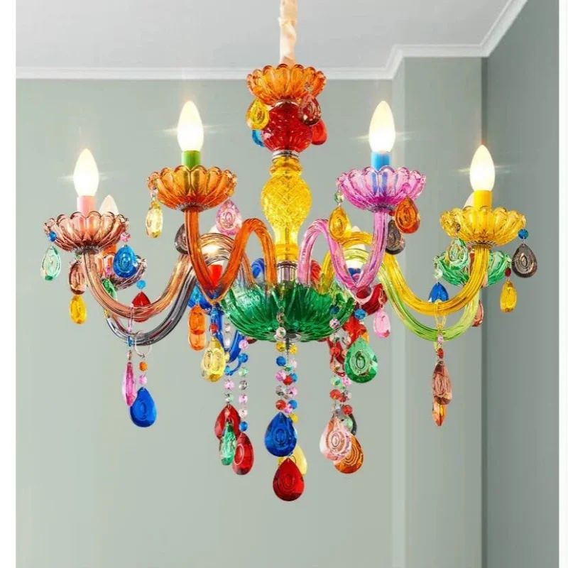 Creative Colored Crystal Pendant Lamp Living Room Bedroom Restaurant Children's House Highend Chandelier Modern Home Decor Light