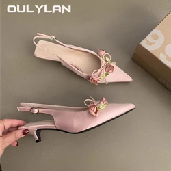 2024 Summer Women's Exquisite Sandals French Style Matching Skirt with High Heels Shoes Ladies Flower Decoration Elegant Sandals
