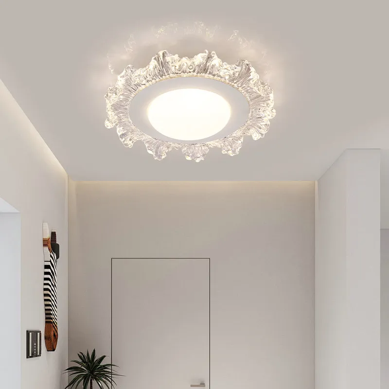 Modern Luxury Crystal LED Ceiling Light Flush Mount Fixture Textured Glass Ring Hallway Bedroom Living Room Restaurant Home Lamp