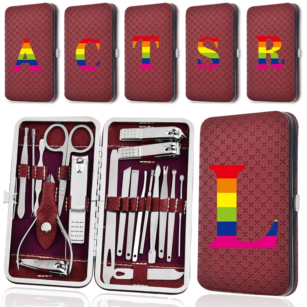 High-end Nail Trim Set Clipper Kit Nipper Tool Ear Pick Household Manicure Pimple Popper Pedicure Manicure Set Rainbow Pattern