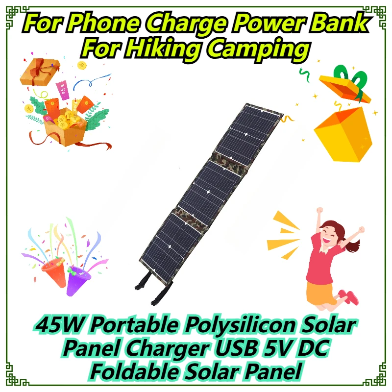

45W Portable Polysilicon Solar Panel Charger USB 5V DC Foldable Solar Panel For Phone Charge Power Bank For Hiking Camping