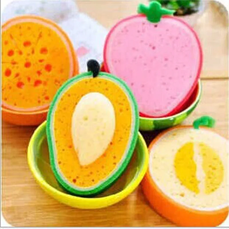 Cute 3D Fruit Design Thick Non Stick Oil Cleaning Sponge Cloth Clean Dish Cloth Scouring Pads Washing Towel Kitchen Clean Tools