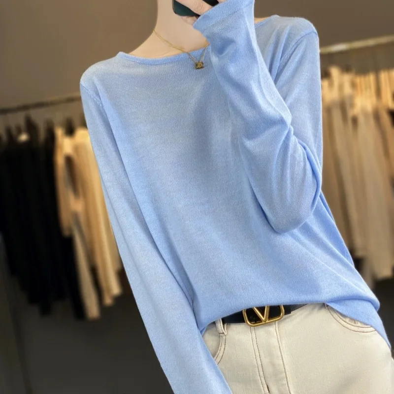 

Женский круглый вязаный шерстяной свитер Ne, легкий осенний свободный цветной топ Camere ort Length Base irt