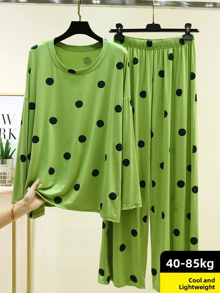 Modal Home Clothes Set Thin Loose Long Sleeve Long Pants Comfortable Leisure Autumn Home Sleepwear Two-Piece round Neck Design