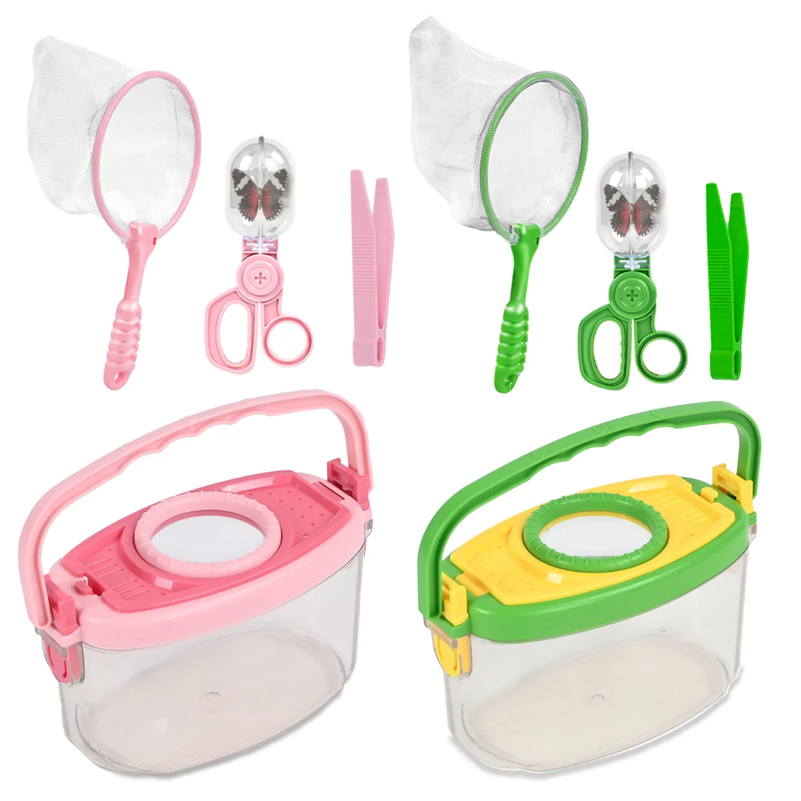 صندوق مراقبة الحشرات للأطفال، التقاط الفراشة، صيد السمك الشبكي، الاستكشاف، مشبك زجاجي مكبر، الاستكشاف الخارجي للأولاد