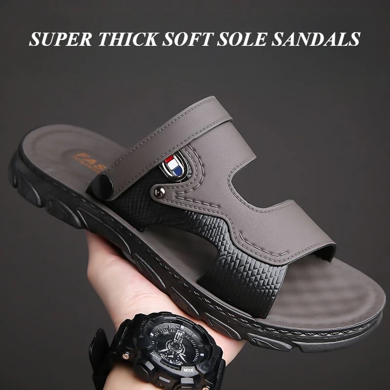 

Summer Men's Sandals Thick Soft Sole Open Toe Dual Use Slip on Slippers Outdoor Beach Casual Sandal Shoes for Men Sandalias 2025
