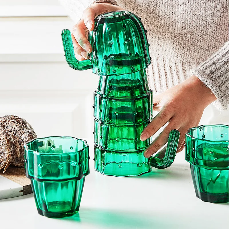 サボテンのガラスカップセット,積み重ね可能なコーヒーセット