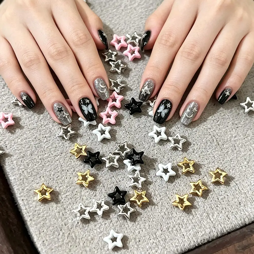 10Pcs Y2K Hollow Metal Pentagram Nail Charms 4*4mm Five-Pointed Stars Nails Art Decorations Mini Alloy Star Manicure Accessories