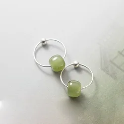 Elegant Vintage Jade Hoop Earrings For Women New 925 Silver Jewelry Lucky Bead Earring Lady Party Accessories