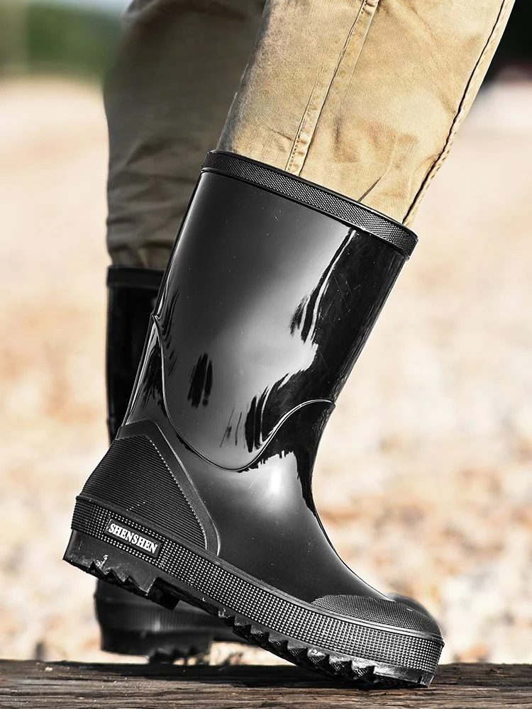 

Black Waterproof Chef Kitchen Fleece-lined Long Rain Boots for Men Original New Galoshes City Wide Toes Fishing 2025 Man Shoes