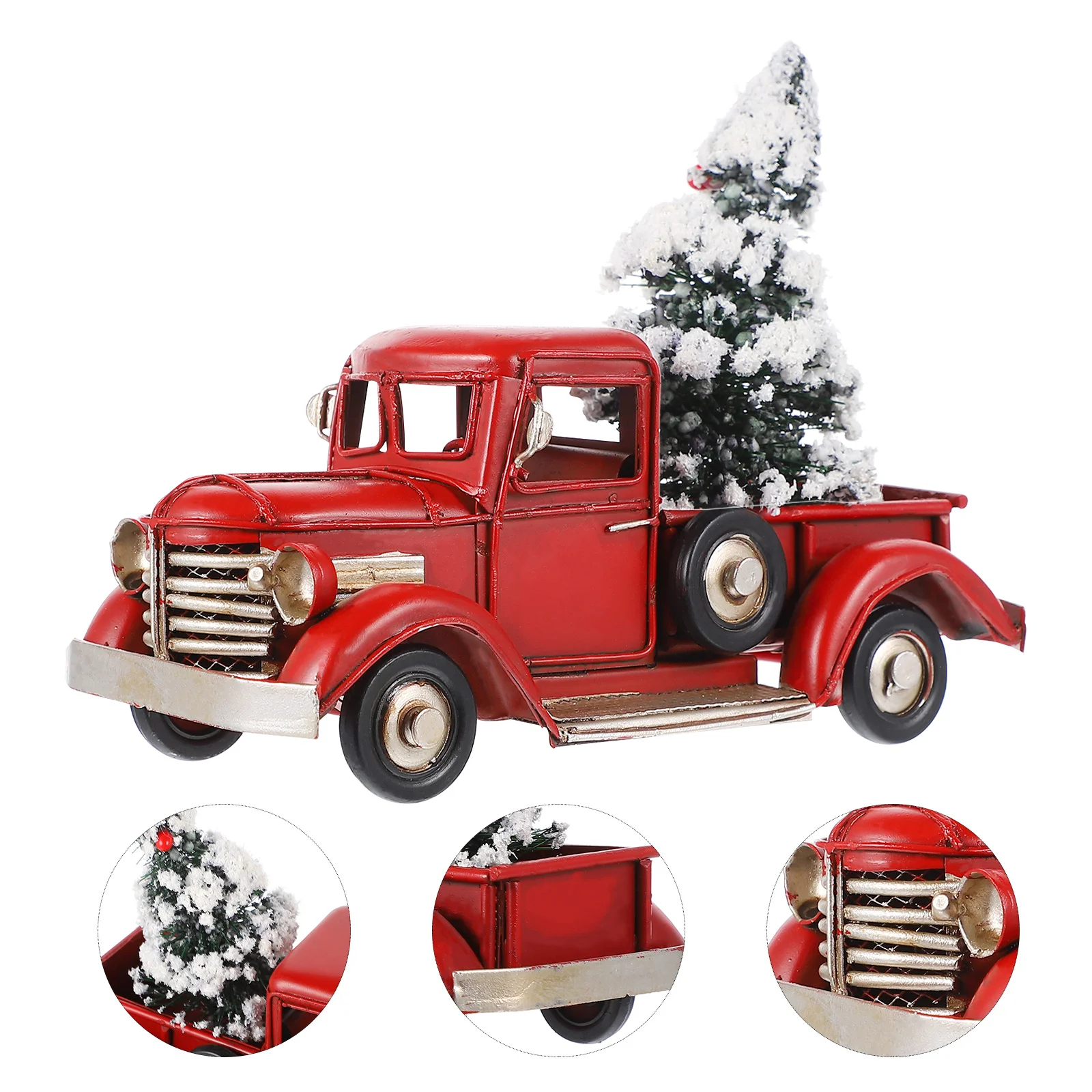 Christmas Tree Retro Truck Model Sto Red Decor Iron Vintage with Ornament Decoration