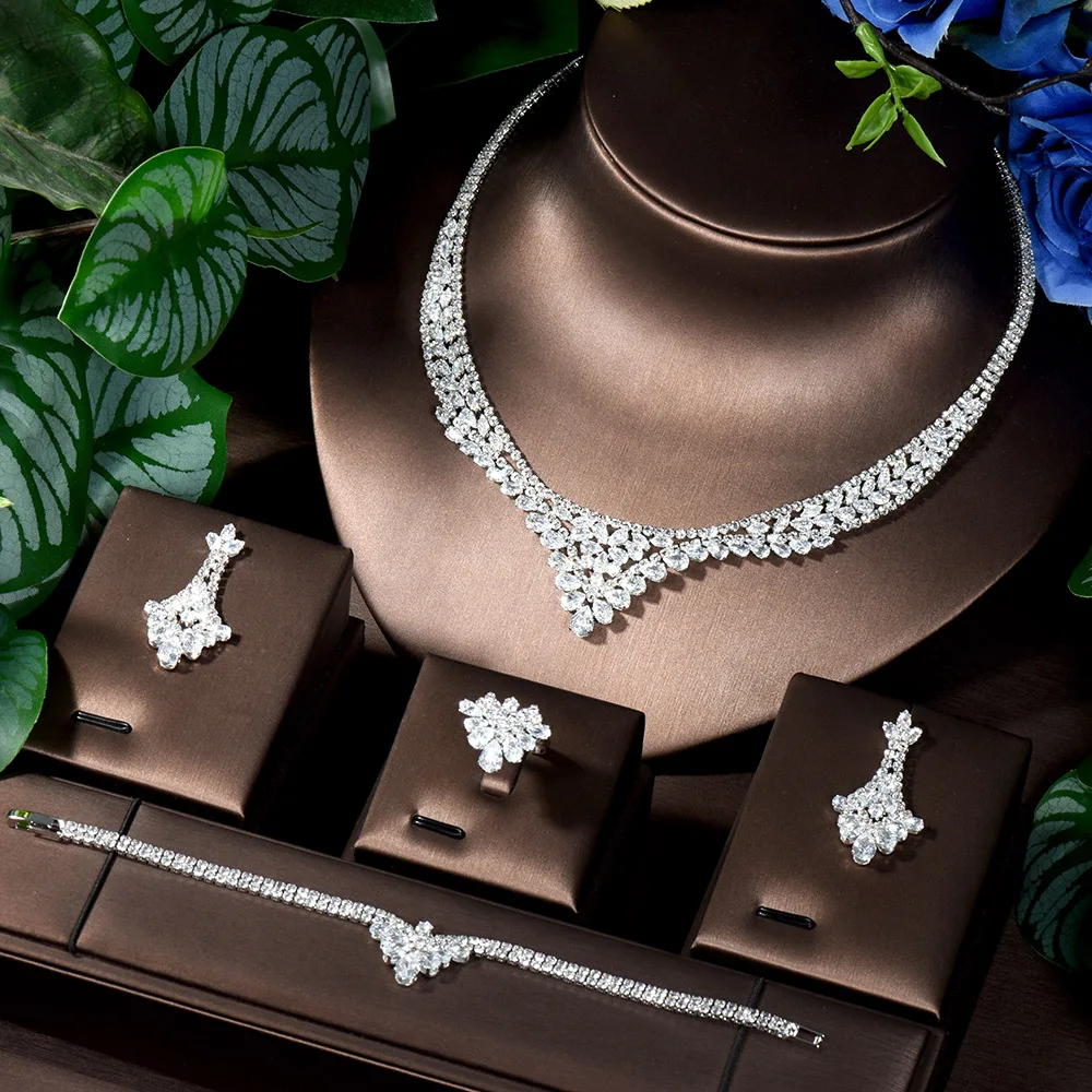 HIBRIDE Vintage High Gorgeous Jewellery Set Cubic Zirconia Necklace and Earrings Bridal Wedding Party Costume Accessories S-54