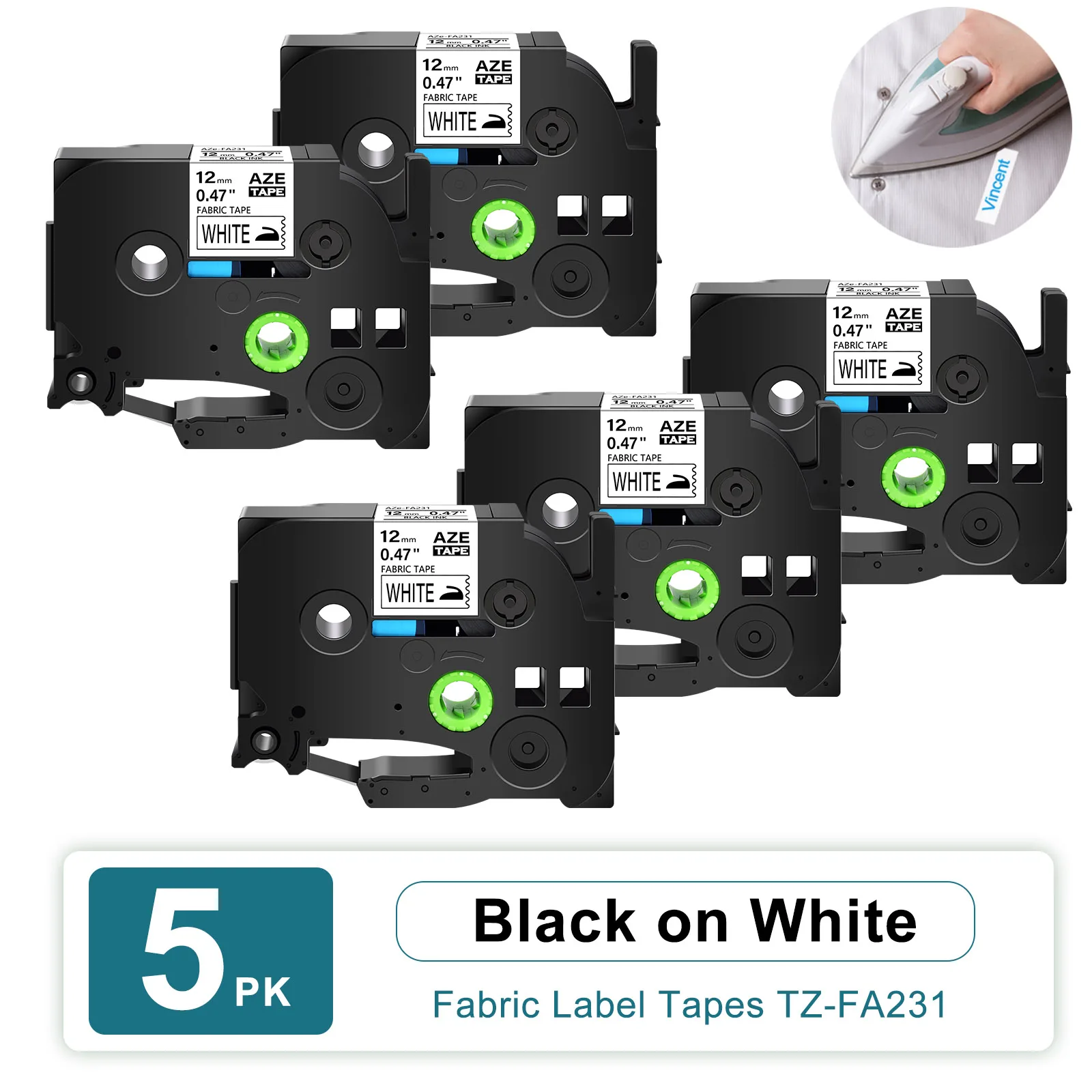 3-10Pcs Fabric Tapes Compatible for Brother Tz TZe-FA231 TZe-FA3 TZe-FA3R 12mm Tape Black on White for Brother P-touch Printers