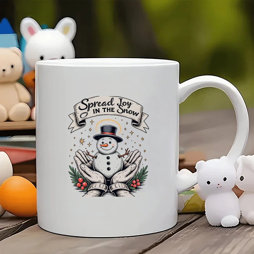 

11oz cartoon snowman mug + Christmas joy handle cup Christmas gift kids cup family office coffee mug