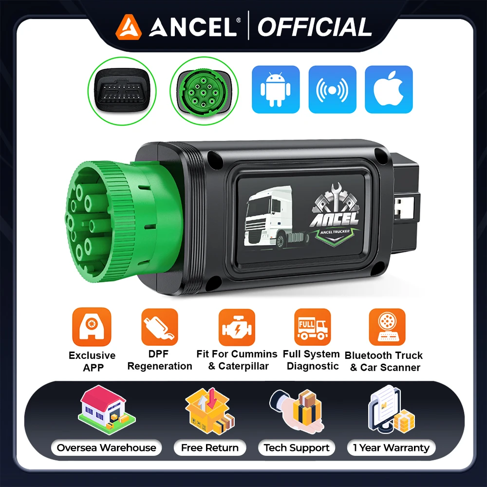 

ANCEL HD110 Сверхмощный сканер грузовиков, полная система дизельных грузовиков, диагностический инструмент DPF Regen для считывателя кодов двигателя Detroit Paccar