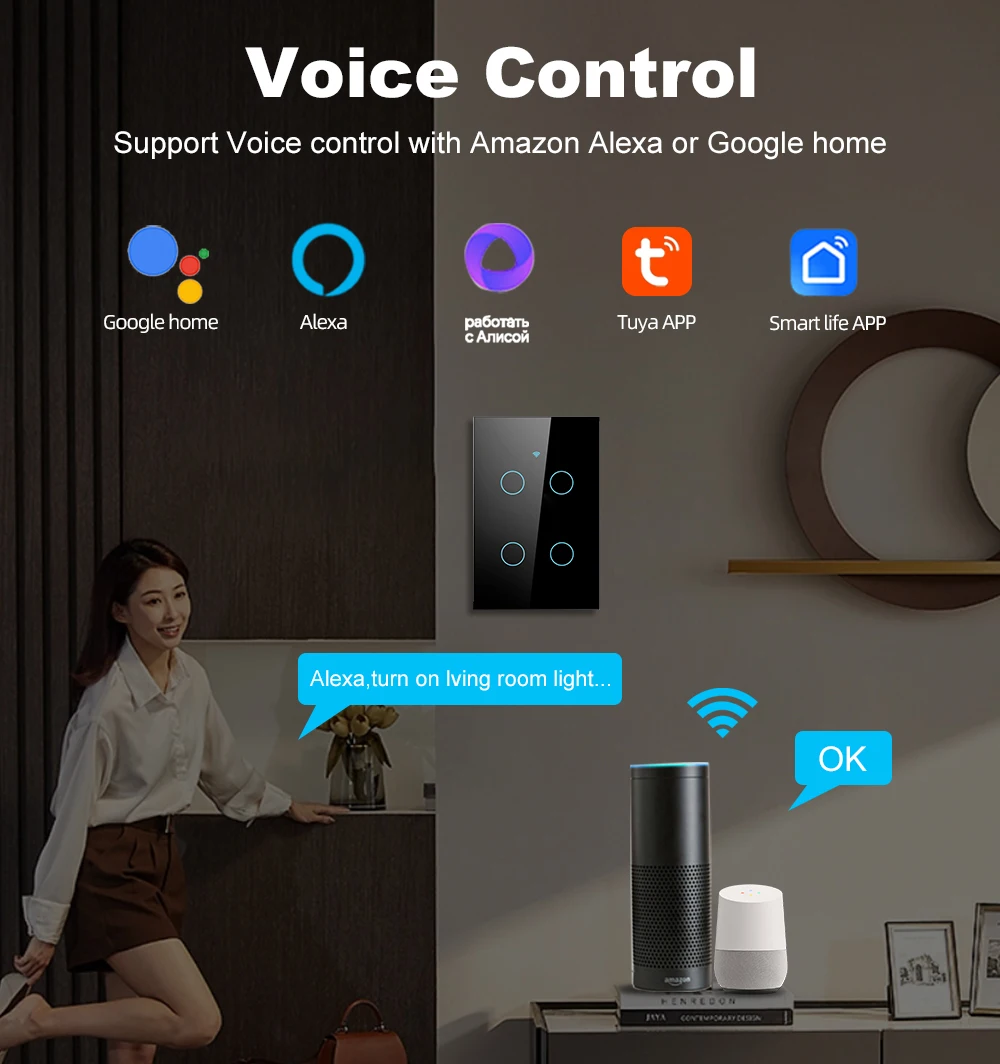 Tuya Smart Life Wifi + بلوتوث اللمس ضوء الجدار التبديل الولايات المتحدة لوحة اللمس مفاتيح لا سلك محايد وسلك محايد أليكسا جوجل المنزل #3