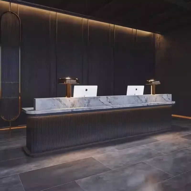 

az-Chinese-style Company Homestay and Hotel Reception Front Desk Marble-patterned Teahouse and bar Beauty Salon Cashier Counter@