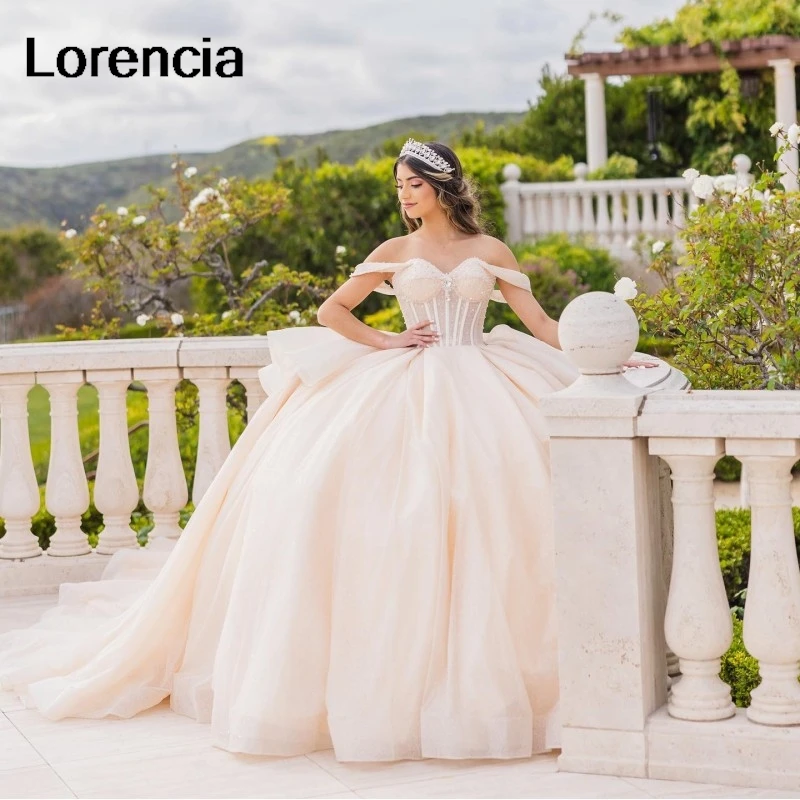 فستان Quinceanera عاجي مكشوف الأكتاف مخصص من الخرز الكريستالي المكسيك مشد حلو 16 فيستدوس دي 15 أنيو YQD795