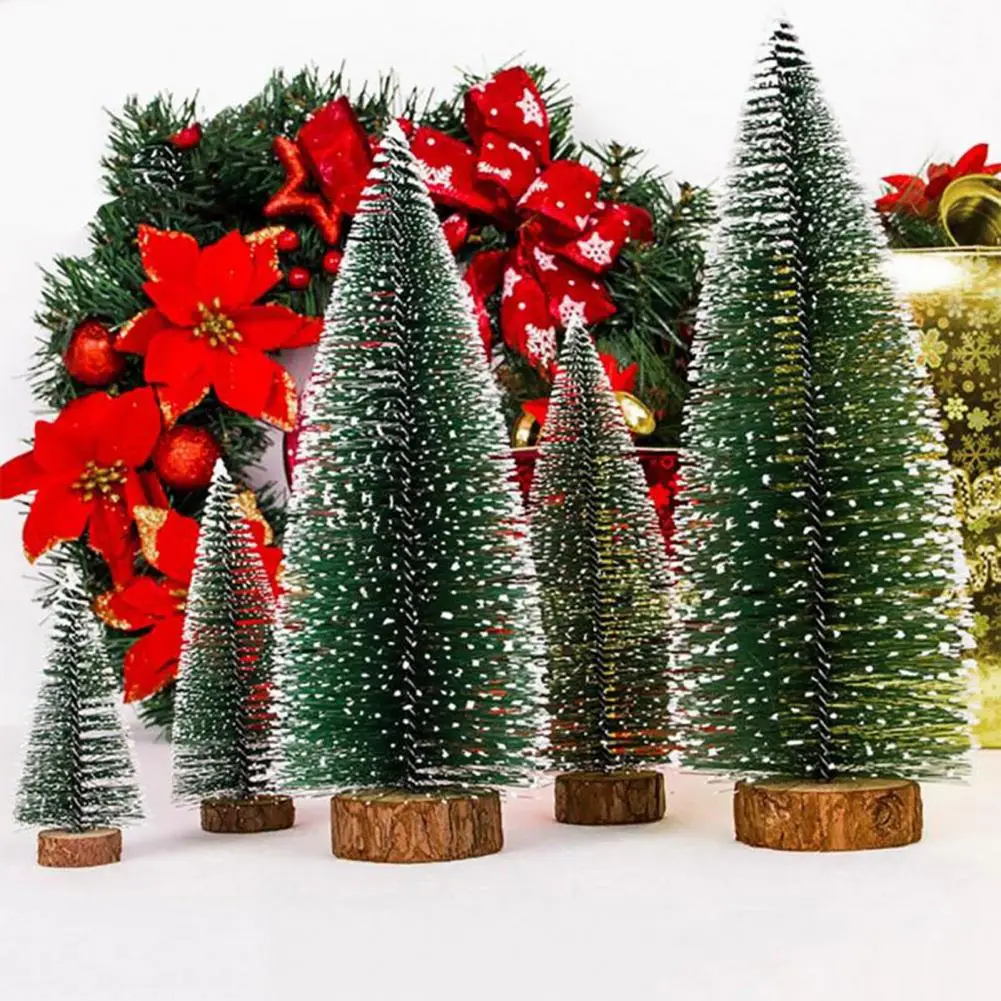 Wooden Base White CedarNeedle Tree Christmas Decoration 5 Styles Artificial Mini Christmas Tree Home Decoration