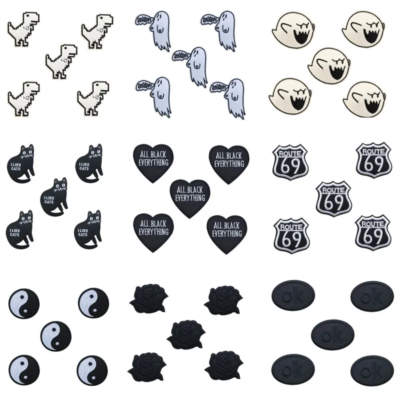 5PCS/Lot Punk Embroidery Patches on Clothes Stripes DIY Iron on Patches for Clothing Badges Stickers Cross Ghost Appliques