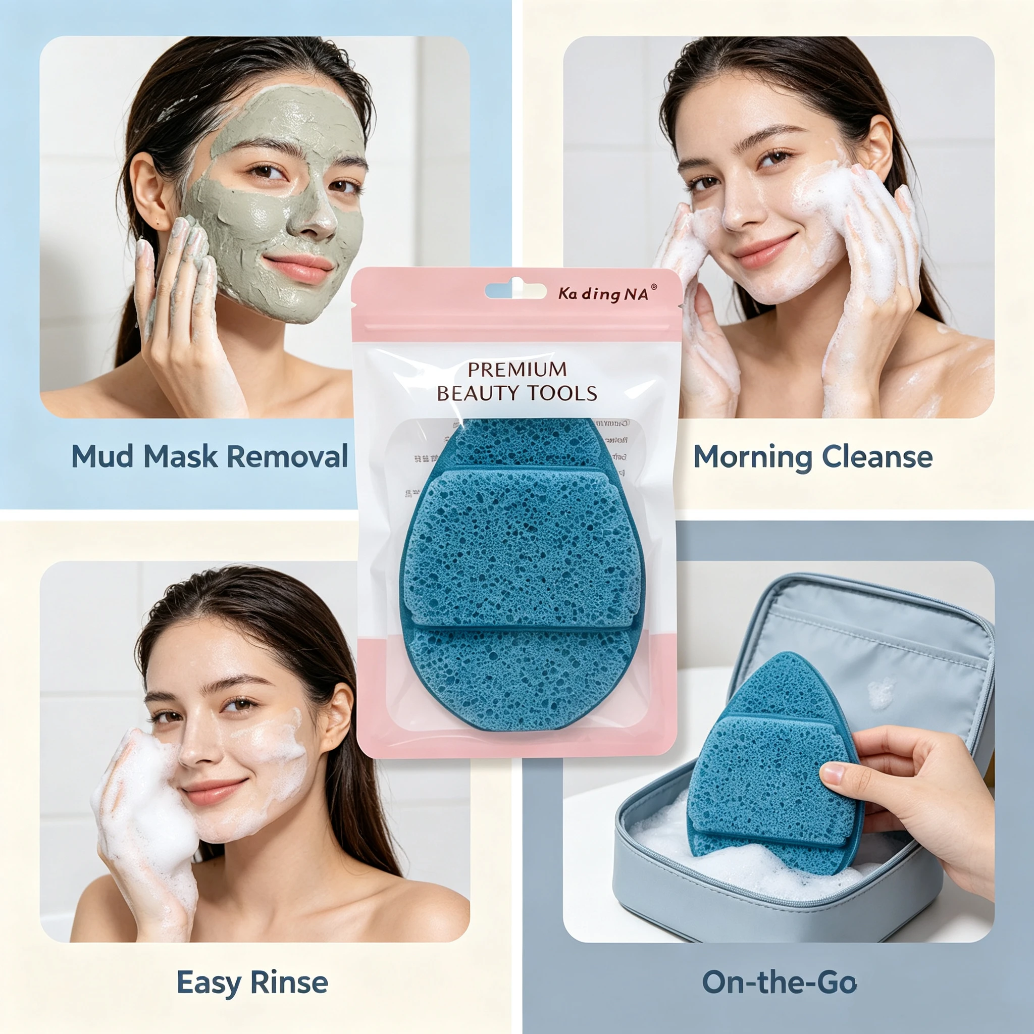 Reusable glove-style facial cleansing sponge, one-piece extra-large face puff, soft foam finger-pocket design facial sponge for