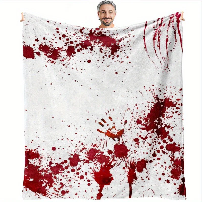 Halloween Blood Splatter Handprint Pattern Flannel Throw Blanket, Soft Plush Blanket for Sofa Bed Travel Indoor Theme Party
