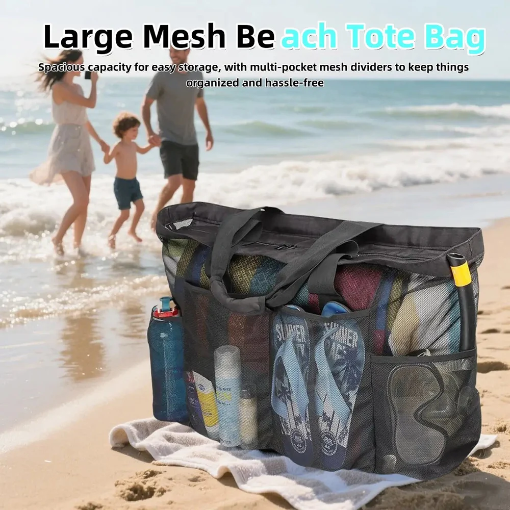 Extra große Mesh-Strand-Aufbewahrungstasche, tragbar, faltbar, Make-up-Aufbewahrungstasche, Finishing-Organizer-Tasche, atmungsaktive Mesh-Tasche