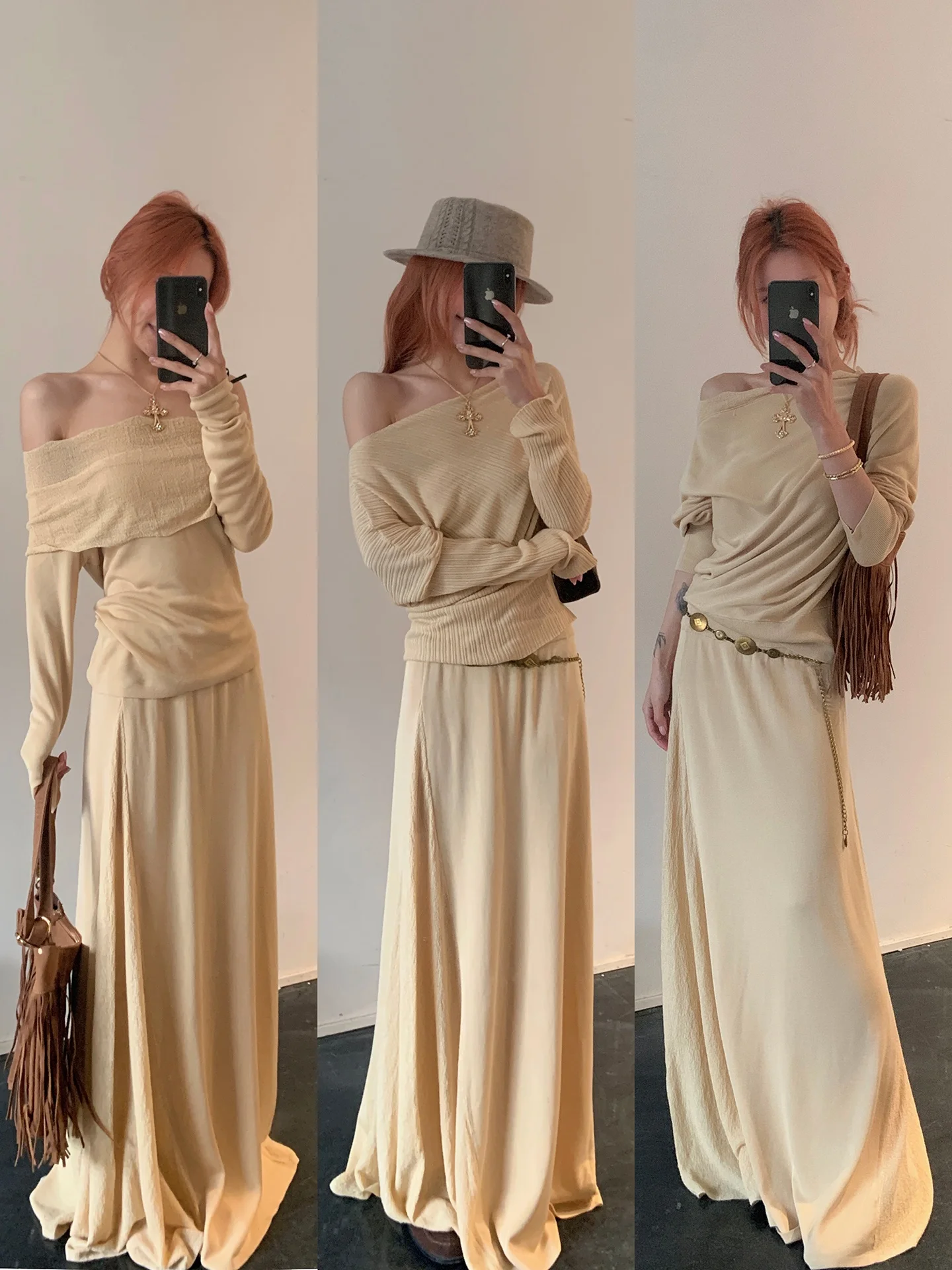 

Lili Miss A-Line Skirt Loose Drapey Slimming Versatile Tea Leaf Rayon Fiber Knitted mid Waist Spring Season for Ladies