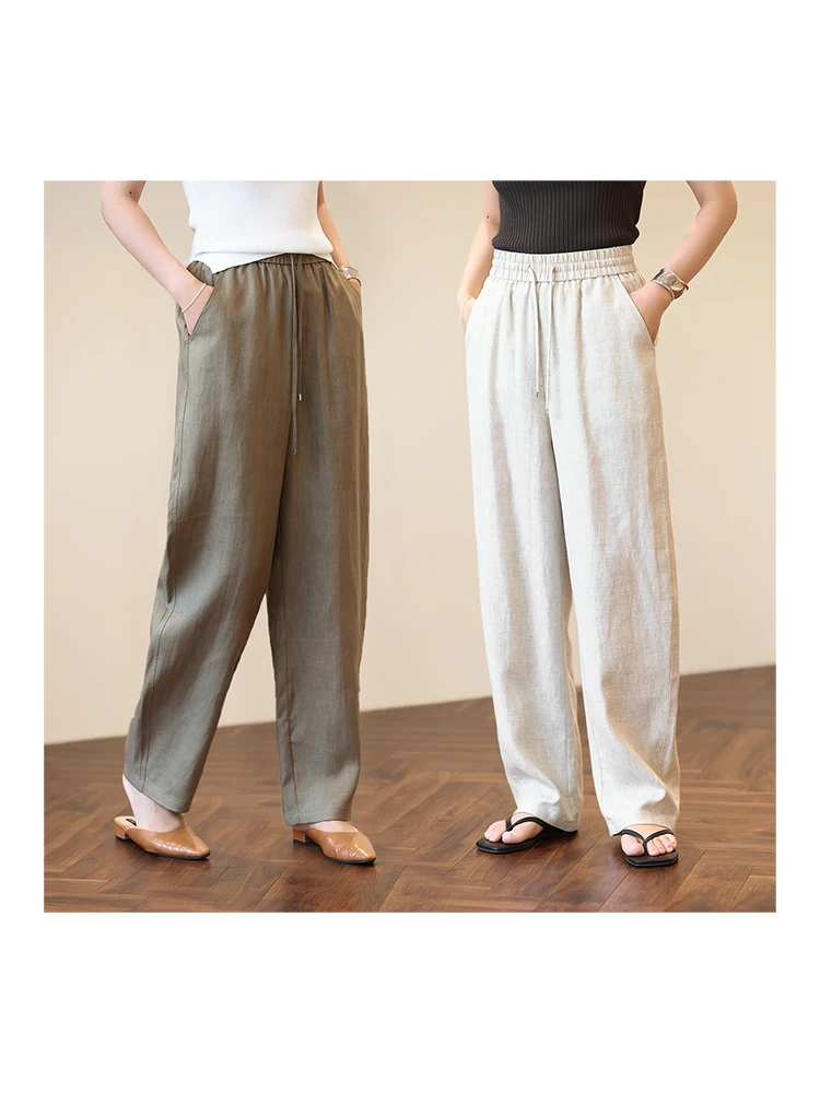 

Comfortable High Waist Linen Straight Leg Pants Women's Faion Autumn 2025 New Sle Banana Pants Breathable Slimming