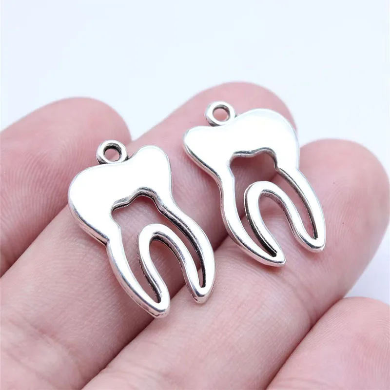 

Fashion Tooth Pendant Silver Color Zinc Alloy Tooth Shaped Pendant Necklace Keychain Accessories Dentist Jewelry Gifts 15x24mm