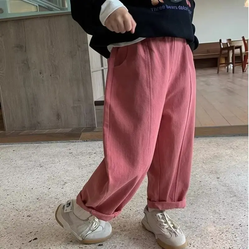 سراويل تقليدية فضفاضة للأطفال لون نقي متعددة الاستخدامات جزرة قرد ربيع الخريف ملابس أطفال أنيقة #3