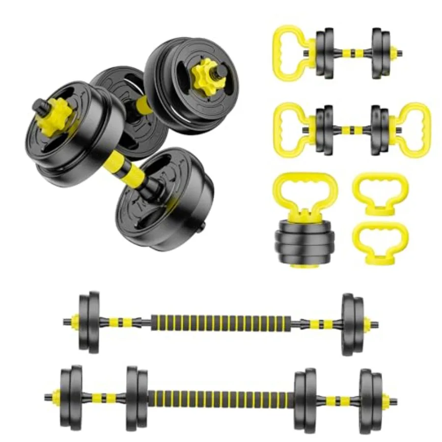 

Adjustable Dumbbell Set 10-90lbs Free Weights with Connector 4 in 1 Dumbbells Barbell Kettlebell Push Up Stand Black Fitness Eq