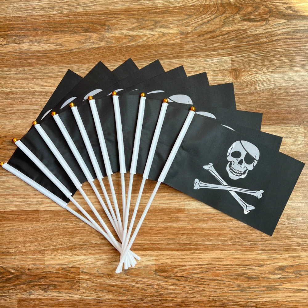 Jolly Roger Hand Flag 14x21cm Small Skull Crossbones Pirate Flag Jolly Roger Hand Waving Flag for Decor