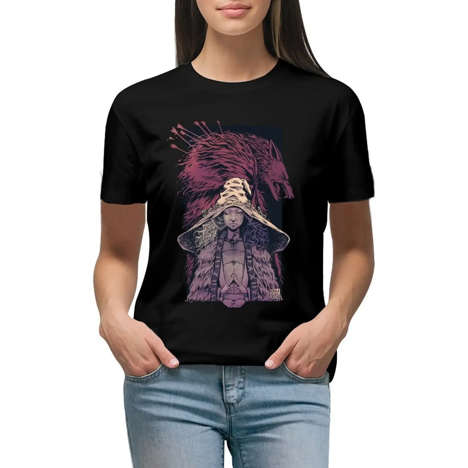 

Ranni and the Baleful Shadow - Desaturated T-Shirt hippie clothes funny sublime oversized workout shirts for Women