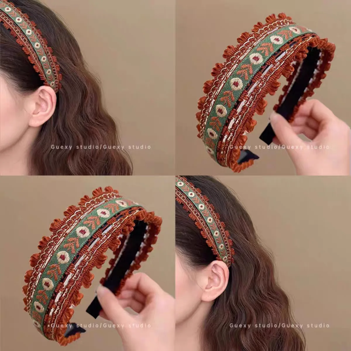 

Милая кружевная повязка на голову для девочек в Северном Синьцзяне, новая повязка на голову с вышитым цветком, женские аксессуары для волос в богемном этническом стиле