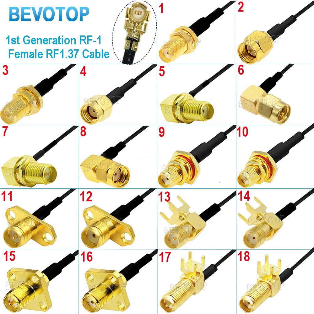 10PCS RF1.37 Cable Waterproof SMA Female to uFL/u.FL IPX-1Female Jack  WIFI Antenna RF Cable RG1.37MM Pigtail Extension