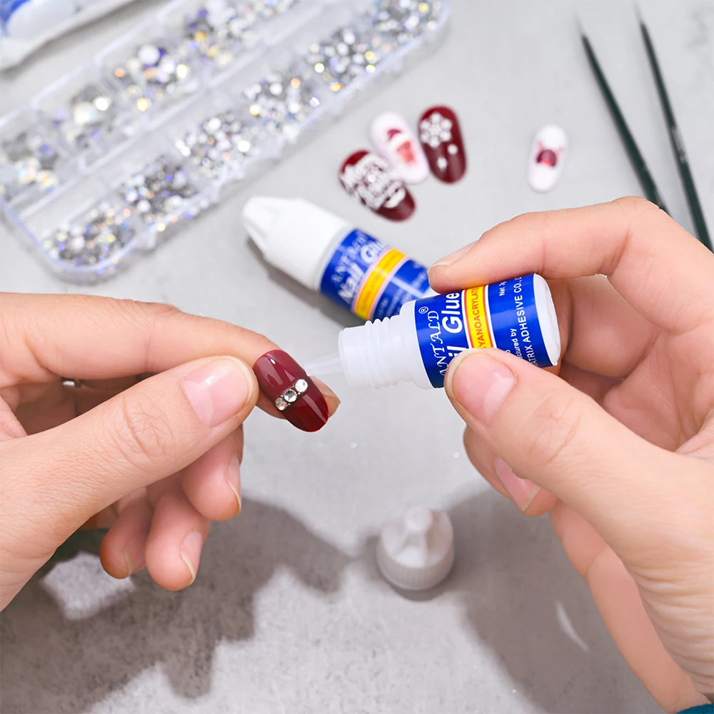 3g*5PCS Fast Drying Nail Glue for Acrylic Nails False Nails Tip Stick On Gems Glue Bottled Sticky Glue Super Adhesive Nail Tool